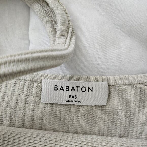 Babaton Aritzia Crop Top XXS Matte Pearl Ribbed Tank Sculpt Knit Stretch - Picture 2 of 8